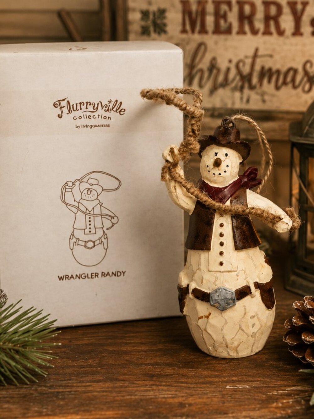 Flurryville Collection Wrangler Randy Snowman Ornament by LivingQuarters – NIB
